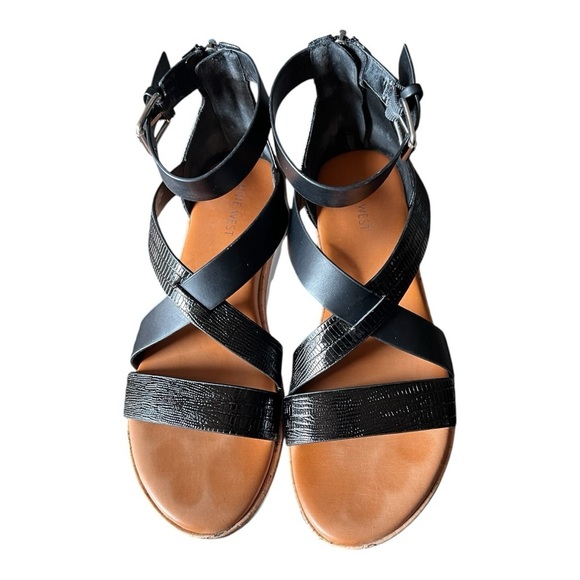 Nine West Black Reptile Print Ankle Sandals Size 7.5M - Picture 5 of 11